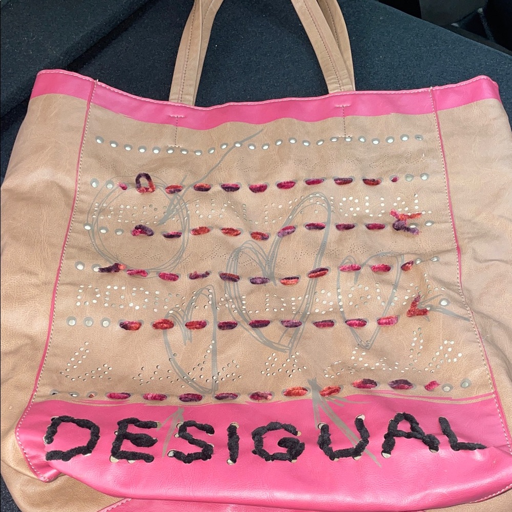 Desigual Vibrant Pink and Tan Tote Bag